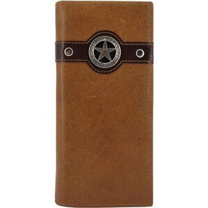 Leather Bifold Wallet Men Western RFID Brown Tall